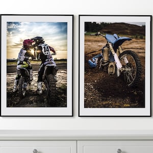 Motocross Set of 2 Posters,  Dirt Bike Wall Art, Motocross Prints, Framed Wall Art, Dirt Bike Wall Decor