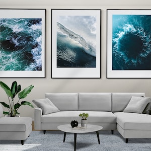 Ocean Wall Art, Ocean Set of 3 Posters, Ocean Waves Prints, Framed Wall Art, Ocean Photography, Modern Home Decor