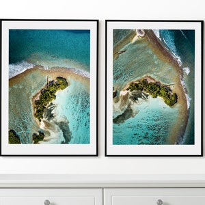 Aerial Ocean Wall Art, Ocean Beach Set di 2 poster, stampe da spiaggia, arte murale incorniciata, foto aerea della spiaggia, arredamento moderno per la casa