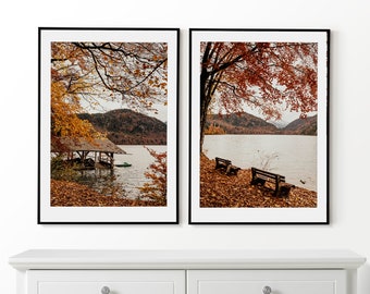 Autumn Wall Art, Autumn Set of 2 Posters, Autumn Forest Prints, Framed Wall Art, Autumn Photo
