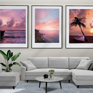 Sunset Wall Art, Tropical Sunset Set of 3 Posters, Sea Prints, Framed Wall Art, Sunset Photo, Modern Home Decor
