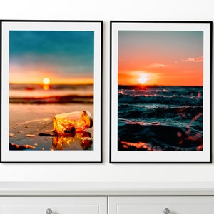 Sea Sunset Wall Art, Sunset Set of 2 Posters, Sea Prints, Framed Wall Art, Sunset Photo, Modern Home Decor