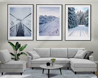 Winter Forest Set of 3 Posters, Winter Wall Art, Winter Prints, Framed Wall Art, Snow Mountains Photo