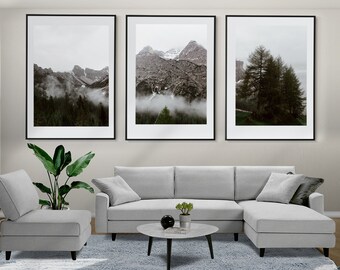 Foggy Forest Set of 3 Posters, Mountains Prints, Boho Wall Art, Framed Wall Art, Mountains Photography, Modern Home Decor