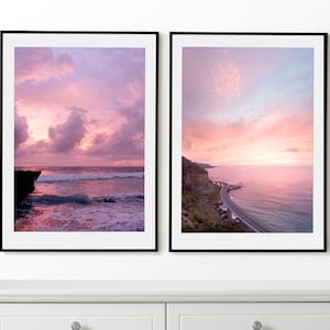 Sea Sunset Wall Art, Sunset Set of 2 Posters, Beach Sunset Prints, Framed Wall Art, Pink Tripical Sunset Photo, Modern Home Decor