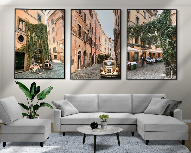 Rome Wall Art, Italy Set of 3 Posters, Rome Streets, Framed Wall Art, Italian Architecture