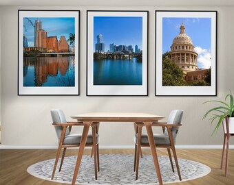 Austin 3er Set Poster, Austin Wandkunst, Austin Prints, Austin Skyline, Austin Fotografie