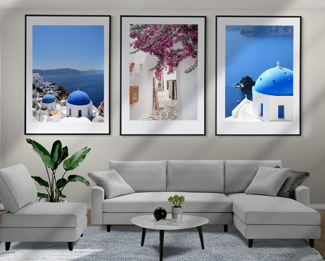 Santorini Wall Art Santorini Set of 3 Posters Framed Wall Etsy