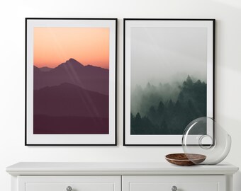 Fog Over Mountains Set of 2 Posters, Mountains Prints, Boho Wall Art, Framed Wall Art, Mountains Photography, Modern Home Decor