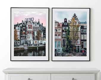 Amsterdam Set of 2 Posters, Amsterdam Wall Art, Amsterdam Houses, Netherlands Wall Art, Netherlands Photo