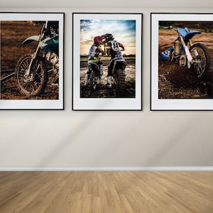 Motocross Set of 3 Posters, Motocross Wall Art, Dirt Bike Prints, Framed Wall Art, Dirt Bike Wall Decor