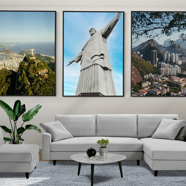 Rio de Janeiro Set of 3 Posters, Christ the Redeemer, Rio Wall Art, Brazil Poster, Rio Wall Decor