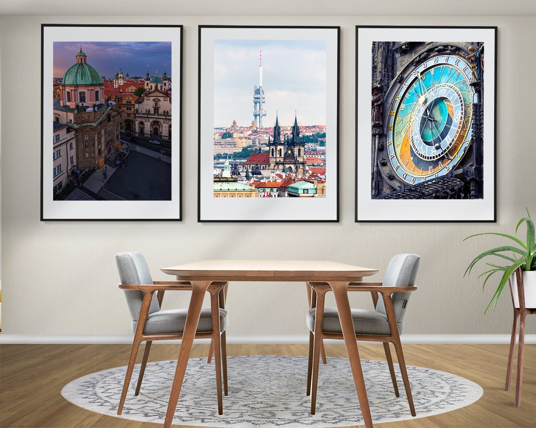 Prague Wall Art Prague Set of 3 Posters Prague Skyline Etsy