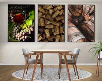 Wijn Wall Art, Wijn Set van 3 Posters, Wijn Fotografie, Wijn Wall Decor, Wijn Prints