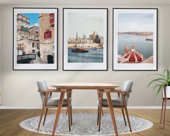 Valletta Set of 3 Posters, Malta Wall Art, Valletta Prints, Valletta Downtown, Malta Wall Decor, Valletta Photography