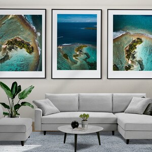 Aerial Ocean Wall Art, Ocean Beach Set di 3 poster, stampe da spiaggia, arte murale incorniciata, foto aerea della spiaggia, arredamento moderno per la casa