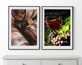 Wine Wall Art, Conjunto de vino de 2 carteles, Fotografía de vino, Decoración de pared de vino, Impresiones de vino