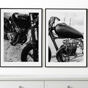 Motos Wall Art, Motocicletas Set de 2 Carteles, Bicicletas Prints, Framed Wall Art, Bikes Wall Decor