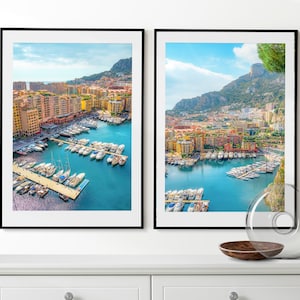 Monte Carlo Wandkunst, Monaco 2er Set Poster, Gerahmte Wandkunst, Monte Carlo Marine Print, Monaco Wanddekoration