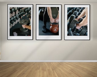 Workout Set of 3 Posters, Fitness Wall Art, Weightlifting Prints, Framed Wall Art, Gym Wall Decor