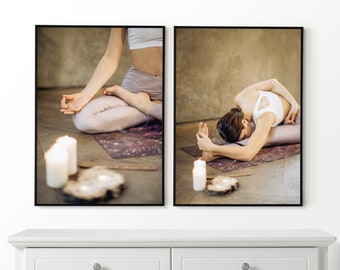 Yoga Set of 2 Posters, Yoga Wall Art, Yoga Prints, Framed Wall Art, Yoga Motivation, Yoga Class Decor