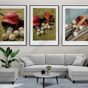 Baseball Wall Art, Baseball Set of 3 Posters, Baseball Gifts, Framed Wall Art, Baseball Wall Decor