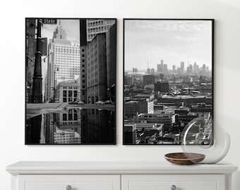 Detroit Wall Art, Detroit Ensemble de 2 affiches, Art mural encadré, Detroit Print, Detroit Wall Decor