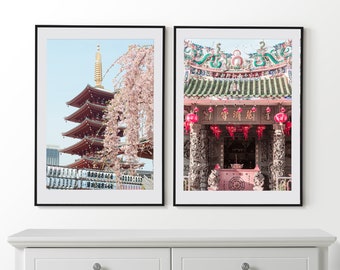 Asia Set of 2 Posters, Asian Wall Art, Penang - Malaysia, Sensō-ji Temple - Tokyo, Japan, Asian Wall Decor