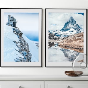 Alpine Landscape Set of 2 Posters, Alps Prints, Mountains in Switzerland, Alpine Photo, Alpine Wall Art