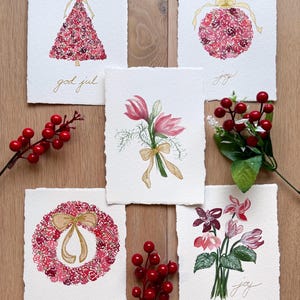 Cartões de arte pintados à mão - Um Natal Rosa