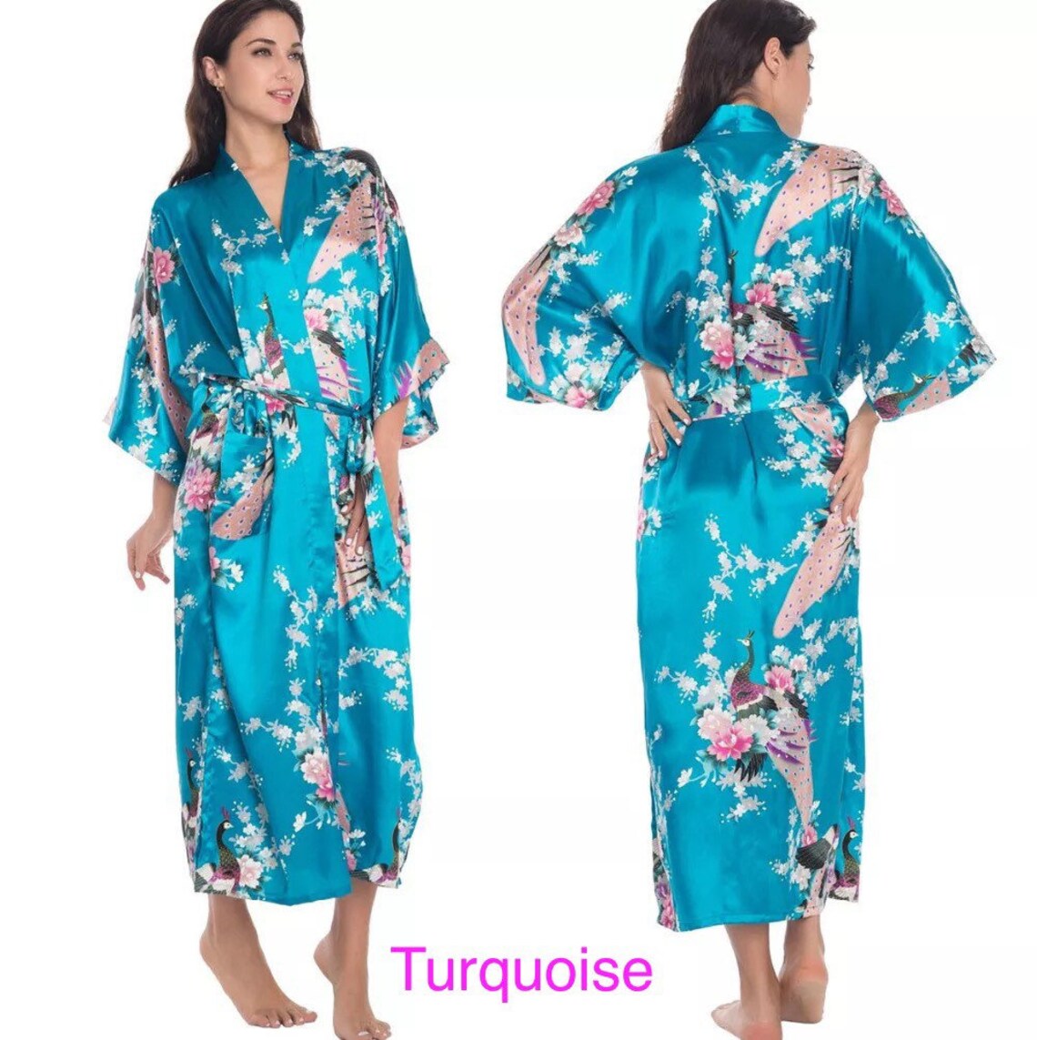 Womens Satin Silk Long Kimono Robe Dressing Gown Etsy