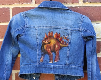 Stegosaurus Handpainted Jacket - red and gold size 7 childrens AU