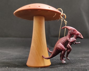 Parasaurolophus Dinosaur Earrings - bronze and terracotta with gold findings