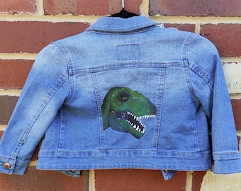 Tyrannosaurus rex Handpainted Jacket - forest greens and browns childrens size 3