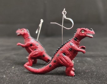 Ceratosaurus Dinosaur Earrings - red and black ladybug print with silver findings