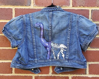 Giraffatitan Handpainted Jacket - pink and purple half fossil skeleton girls AU size 12
