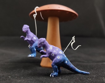 Pachycephalosaurus Dinosaur Earrings - blue/purple ombre with googly eyes and silver findings