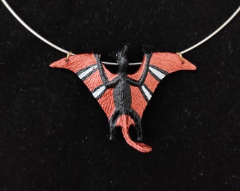 Pterodactyl Choker Necklace - copper bronze with black and white stripes