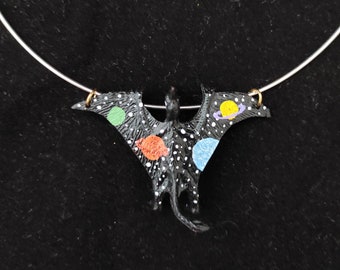 Pterodactyl Choker Necklace - planets and stars in a dark galaxy sky