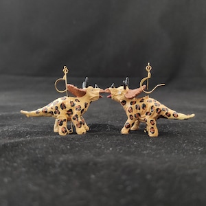 Triceratops Dinosaur Earrings - classic leopard print