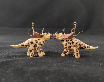 Triceratops Dinosaur Earrings - classic leopard print