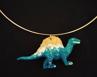 Spinosaurus Choker Necklace - blue green sea with gold sand