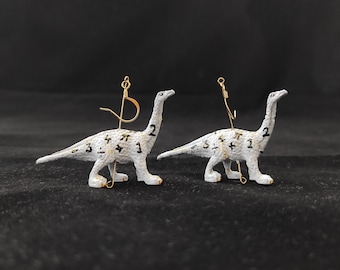 Diplodocus Dinosaur Earrings - white with mathematic symbols and gold accents