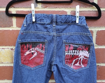 Australovenator Handpainted Jeans - red and black gothic drip