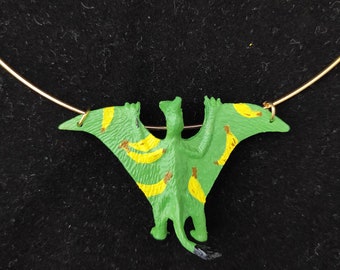 Pterodactyl Choker Necklace - green with yellow bananas