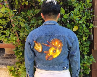 Triceratops Handpainted Jacket - firey oranges and golds M size