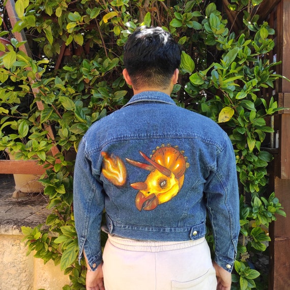 Triceratops Handpainted Jacket Firey Oranges and Golds M - Etsy