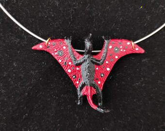 Pterodactyl Choker Necklace - ladybug red with black and white spots