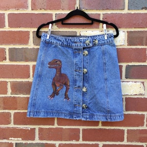 Velociraptor Handpainted Skirt - brick red size AU 8