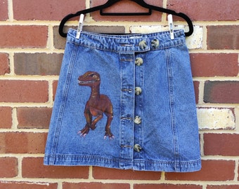 Velociraptor Handpainted Skirt - brick red size AU 8